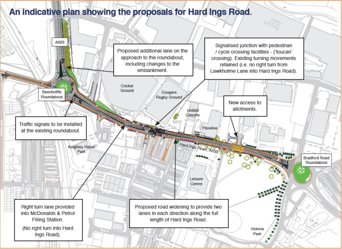 An indicative plan showing the proposals for Hard Ings Road