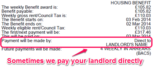 Screenshot showing who Housing Benefit will be paid to