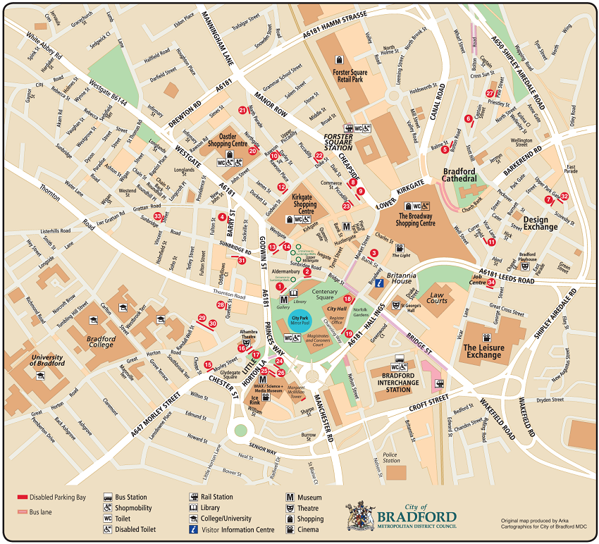 Map showing disabled parking in Bradford