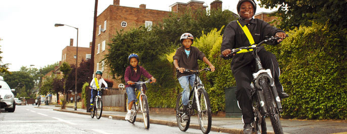 Children taking part in a Bikeability course