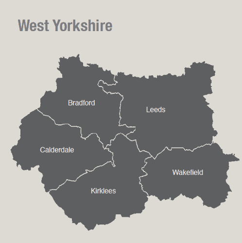 Map showing the districts in West Yorkshire