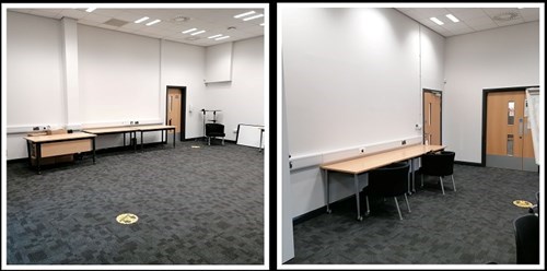 Shipley Library meeting room with tables and chairs