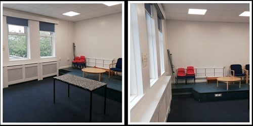 Eccleshill Library meeting room with tables and chairs