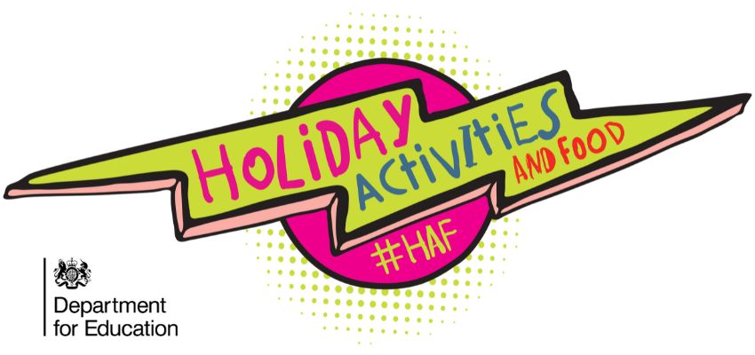Holiday activities and food logo #HAF.  Department of Education.