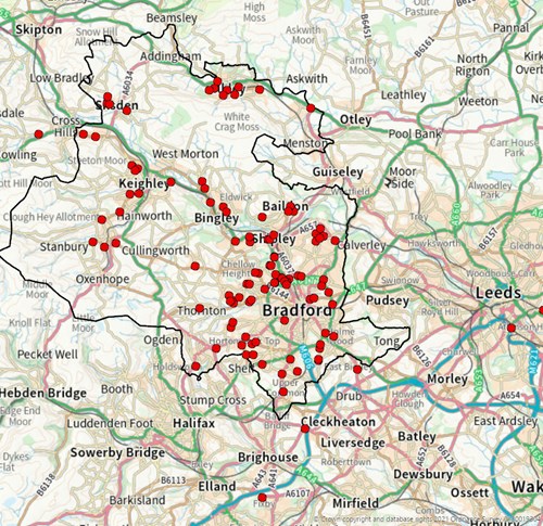 Map showing the location of residential and nursing care homes.