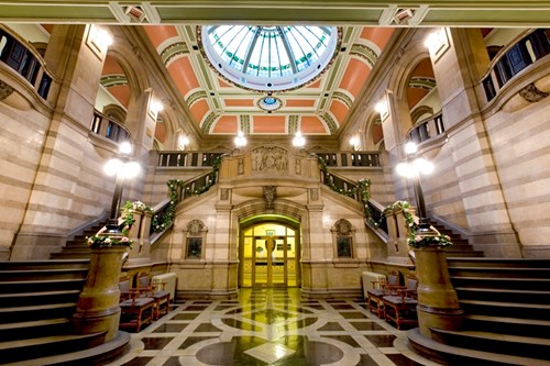The stairs at the Civic Entrance to City Hall.